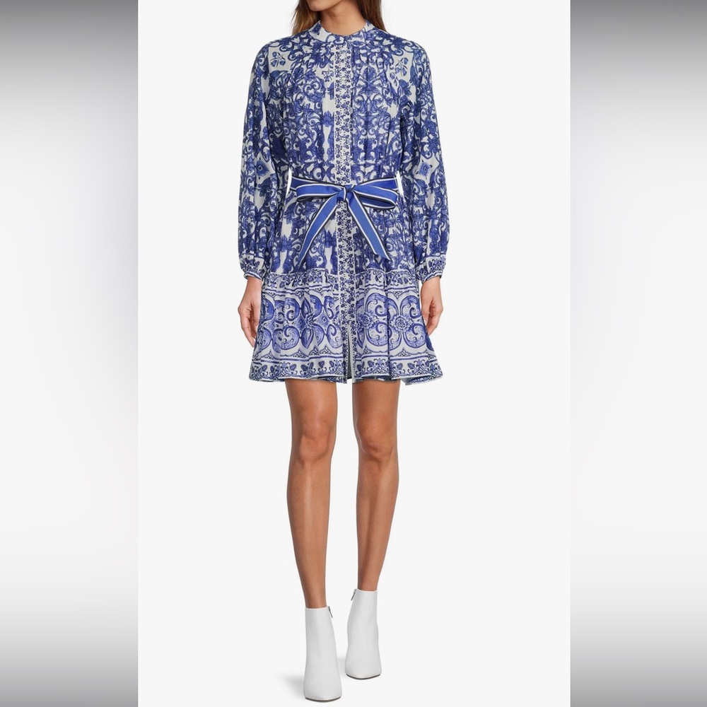 Antonio Melani Brynn Navy Border Print Mock Neck